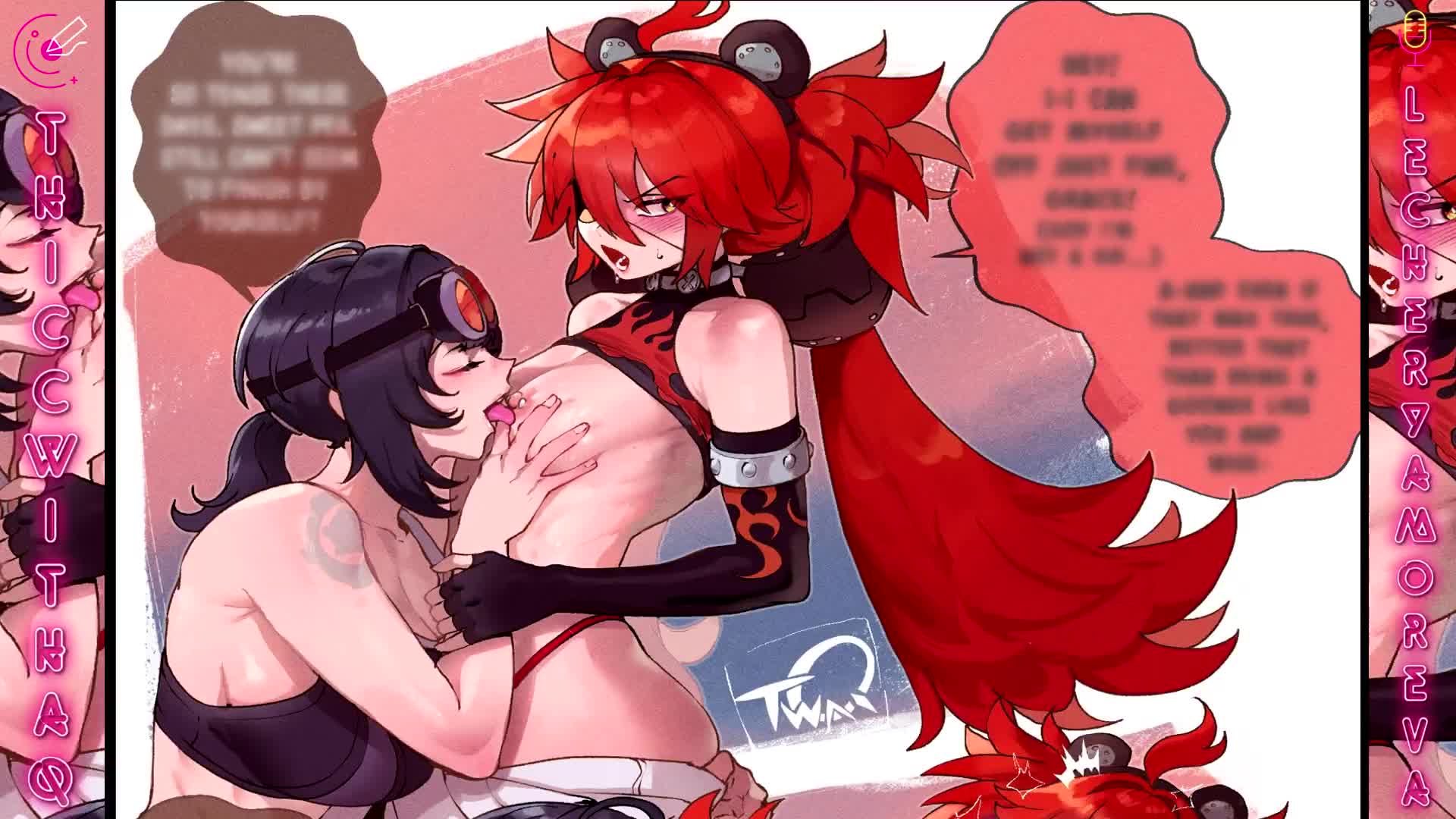 lecheryamoreva, nyantcha, opennsfwsp, grace howard, koleda belobog, zenless zone zero, animated, commentary, english commentary, tagme, video, 2girls, age difference, ahoge, ass, bare shoulders, black gloves, black hair, black sports bra, blush, breasts, cleavage, closed eyes, clothes lift, crop top, crop top lift, elbow gloves, embarrassed, english text, eyepatch, fingering, gloves, goggles, goggles on head, heart, large breasts, licking, licking nipple, long hair, lying, mole, mole on ass, multiple girls, nail polish, nipple stimulation, nipples, on side, one eye covered, open mouth, ponytail, pussy juice, red eyes, red hair, red nails, saliva, small breasts, speech bubble, spoken heart, sports bra, stirrup legwear, thong, toeless legwear, toenail polish, toenails, twintails, yuri