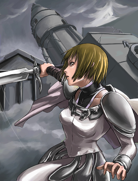 tea (nakenashi), clare (claymore), claymore (series), 00s, armor, claymore (sword), pteruges, solo