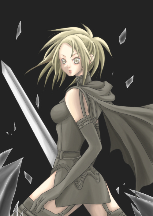 miria, claymore (series), 00s, 1girl, claymore (sword), female focus, solo, sword, thighhighs, weapon