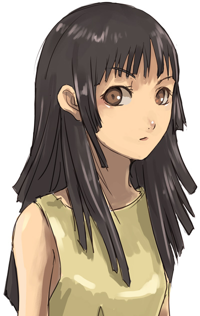 tea (nakenashi), riful, claymore (series), 00s, 1girl, black hair, brown eyes, dress, female focus, flat chest, long hair, solo