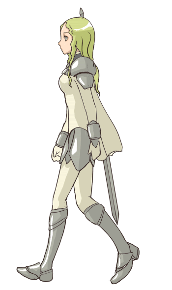teresa, claymore (series), animated, animated gif, 00s, 1girl, armor, bouncing breasts, breasts, claymore (sword), female focus, sword, walking, weapon, white background
