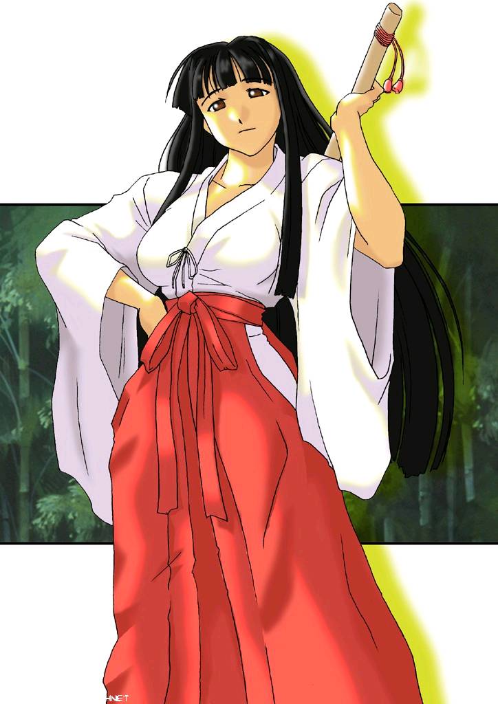 aoyama motoko, love hina, black hair, brown eyes, japanese clothes, miko, sword, weapon