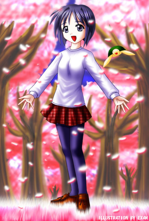maehara shinobu, love hina, artist request, tagme, 1girl, blue hair, pantyhose