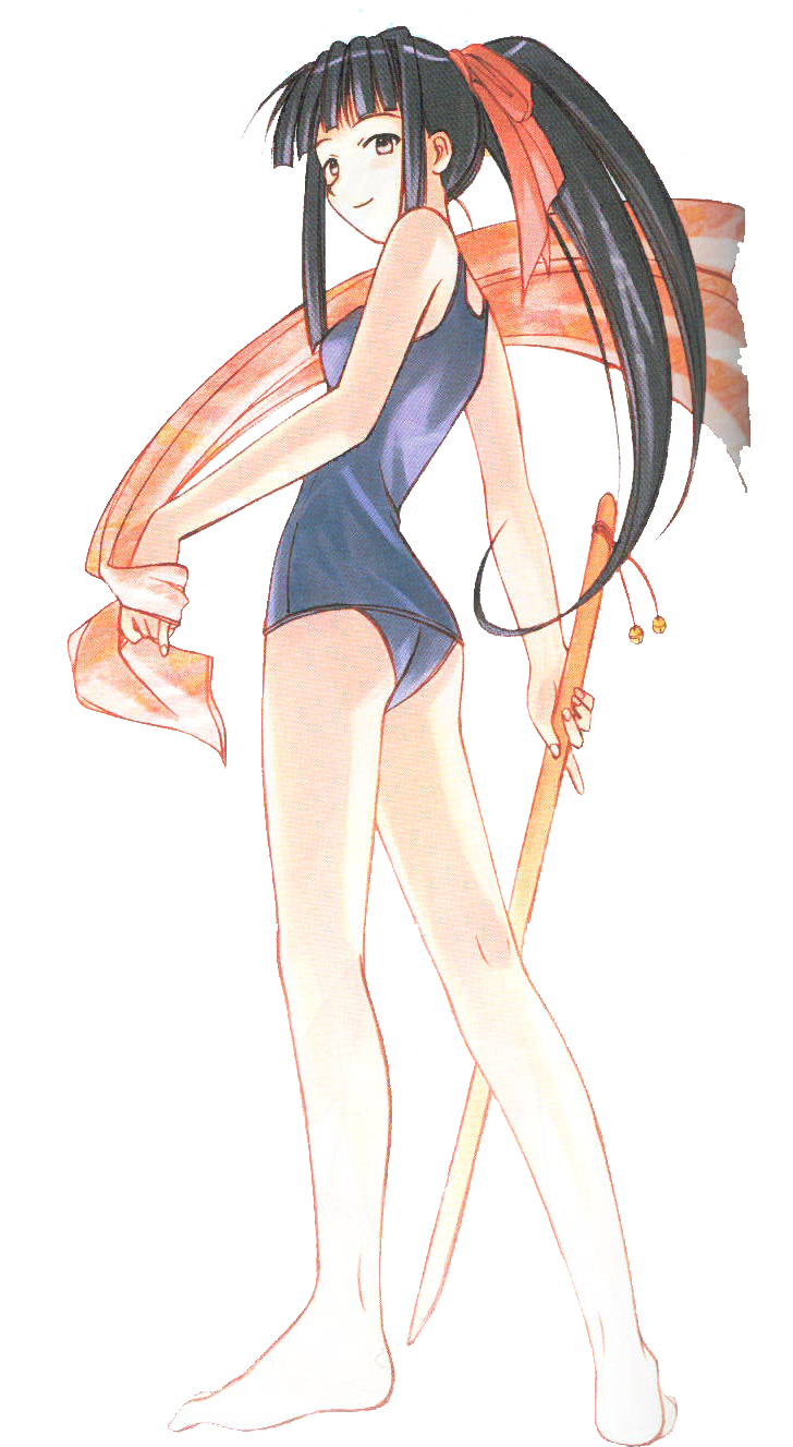 aoyama motoko, love hina, highres, black hair, swimsuit, sword, weapon
