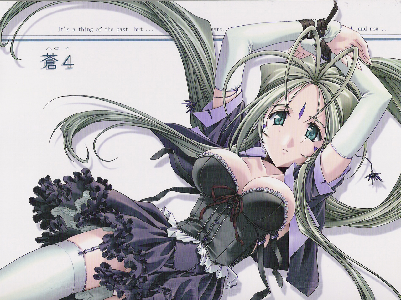 belldandy, aa megami-sama, 1girl, blue eyes, breasts, brown hair, corset, garter straps, large breasts, looking at viewer, miniskirt, panties, skirt, thighhighs, underwear