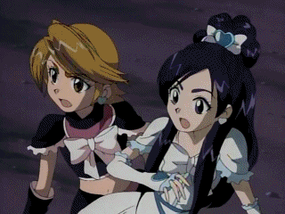 cure black, cure white, misumi nagisa, pisard, yukishiro honoka, futari wa precure, precure, animated, animated gif, lowres, 00s, qvga, subtitled