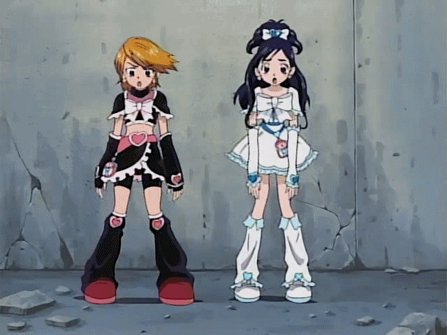 cure black, cure white, misumi nagisa, yukishiro honoka, futari wa precure, precure, animated, animated gif, 00s