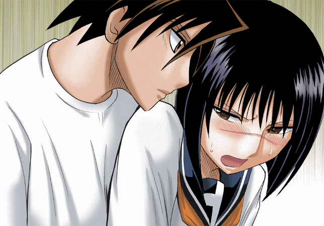 mutou kazuki, tsumura tokiko, busou renkin, animated, animated gif, 00s, blue hair, brown hair, scar, school uniform, serafuku, yellow eyes