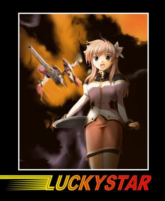 milfeulle sakuraba, firefox (film), galaxy angel, 1girl, female focus, flower, hair flower, hair ornament, long hair, looking at viewer, lucky star (galaxy angel), open mouth, parody, pencil skirt, pink hair, puffy sleeves, skirt, skirt set, smile, solo, spacecraft