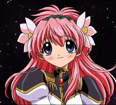 milfeulle sakuraba, galaxy angel, lowres, 00s, 1girl, blue eyes, blush, female focus, long hair, pink hair, puffy sleeves, smile, solo