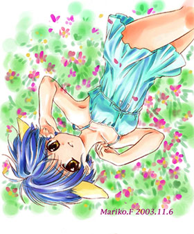 mint blancmanche, galaxy angel, lowres, tagme, 00s, 1girl, animal ears, artist name, blue hair, dated, female focus, green eyes, short hair, solo, yellow eyes