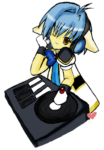 mint blancmanche, galaxy angel, lowres, 00s, 1girl, animal ears, blue hair, dj, female focus, gloves, green eyes, heart, looking at viewer, one eye closed, short hair, simple background, solo, white background, wink, yellow eyes