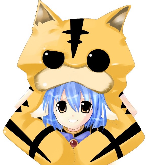 mint blancmanche, galaxy angel, tagme, 00s, 1girl, animal ears, blue hair, female focus, green eyes, looking at viewer, short hair, simple background, smile, solo, white background, yellow eyes