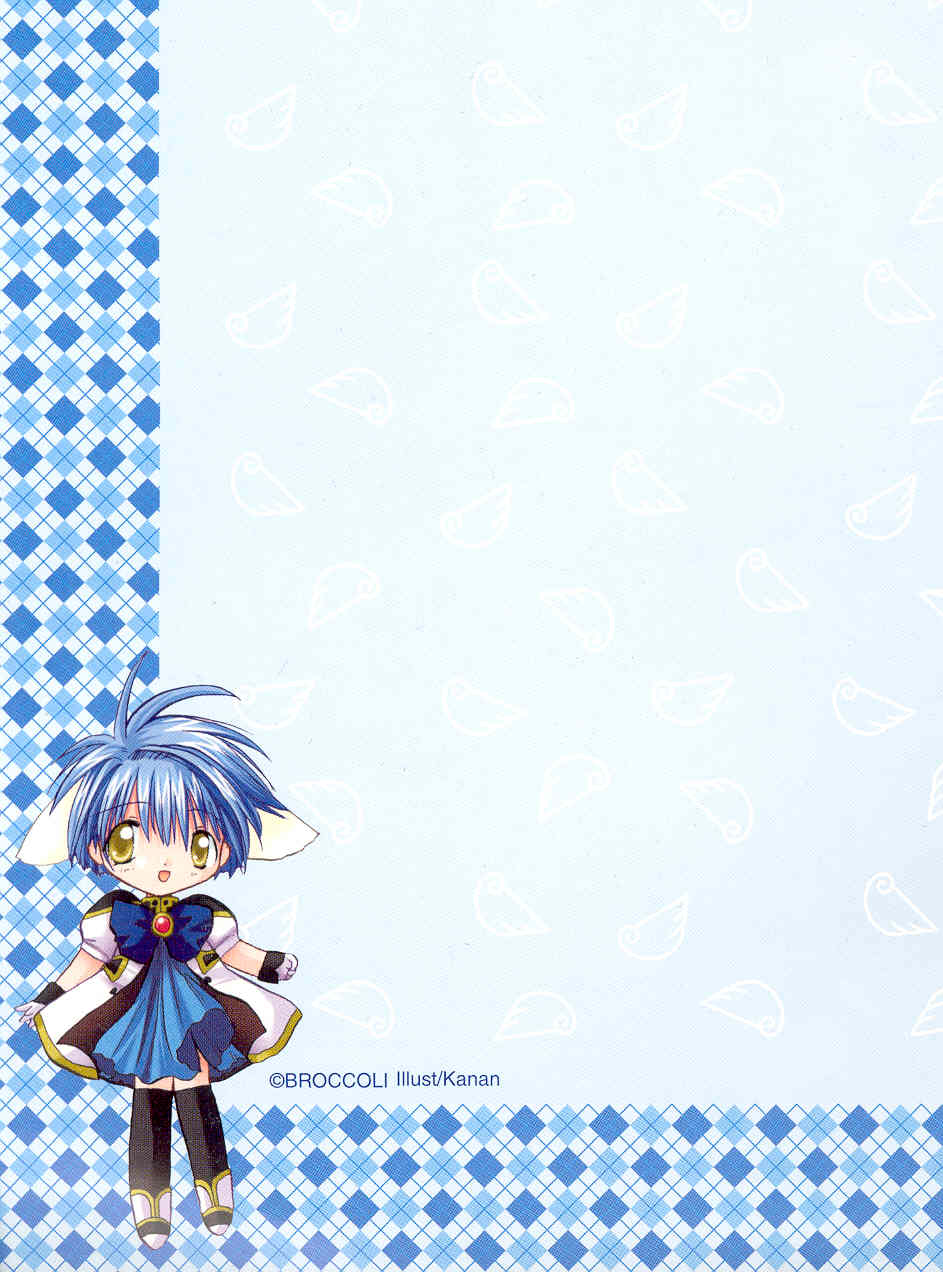 mint blancmanche, broccoli (company), galaxy angel, highres, 00s, 1girl, animal ears, artist name, blue hair, chibi, company name, dress, female focus, gloves, green eyes, open mouth, puffy sleeves, short dress, short hair, smile, solo, thighhighs, yellow eyes, zettai ryouiki