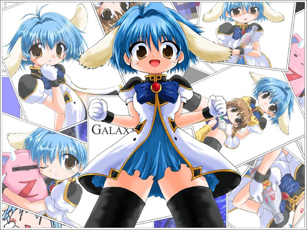mint blancmanche, normad, galaxy angel, character request, 00s, 2girls, animal ears, bar censor, blue hair, blush, censored, censored identity, dress, gloves, green eyes, looking at viewer, mosaic censoring, multiple girls, one eye closed, photo (object), puffy sleeves, short dress, short hair, sweatdrop, thighhighs, wink, yellow eyes, | |