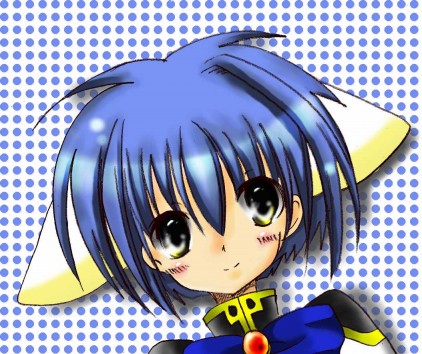 mint blancmanche, galaxy angel, lowres, 00s, 1girl, animal ears, blue hair, blush, dutch angle, female focus, green eyes, short hair, solo, yellow eyes