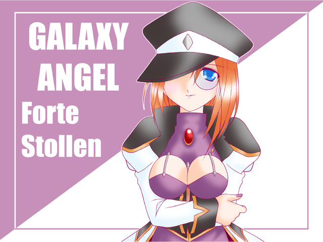 forte stollen, galaxy angel, tagme, 00s, 1girl, blue eyes, character name, cleavage cutout, clothing cutout, copyright name, female focus, looking at viewer, monocle, red hair, solo