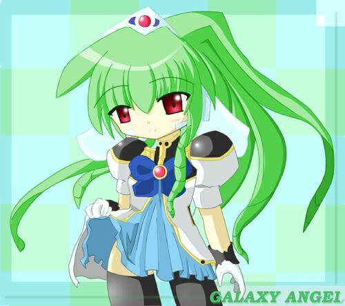vanilla h, galaxy angel, lowres, tagme, 00s, 1girl, clothes lift, copyright name, female focus, green hair, high ponytail, long hair, looking at viewer, ponytail, red eyes, skirt, skirt lift, solo, thighhighs