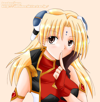 yufuji saeka, ranpha franboise, galaxy angel, lowres, tagme, 00s, 1girl, artist name, blonde hair, bracelet, brown eyes, cleavage cutout, clothing cutout, dress, facial mark, female focus, forehead mark, gloves, hair ornament, hairclip, jewelry, long hair, looking at viewer, solo, watermark, web address