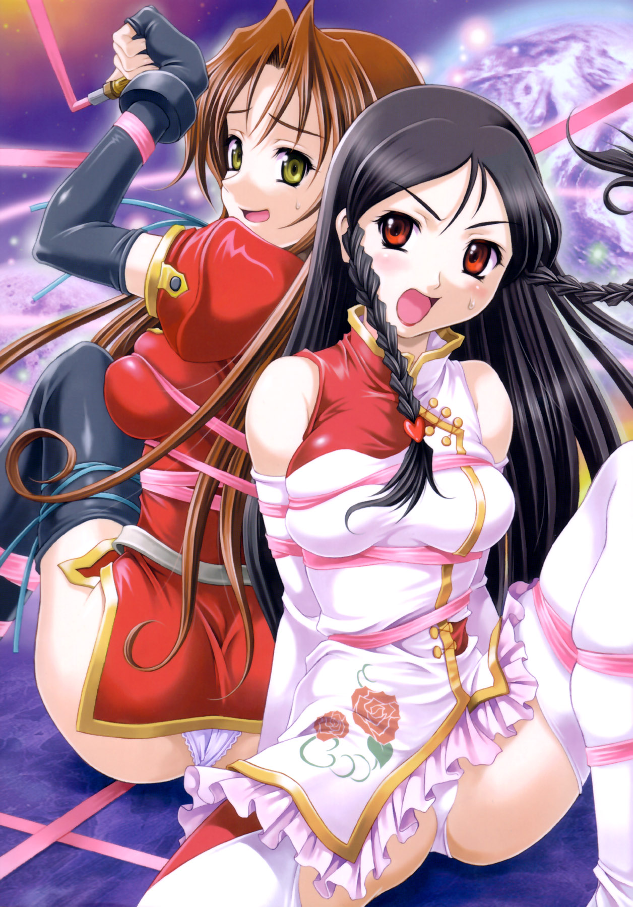 eclair (kiddy grade), tweedledee (wonderland), kiddy grade, highres, 00s, brown hair, panties, underwear, yellow eyes