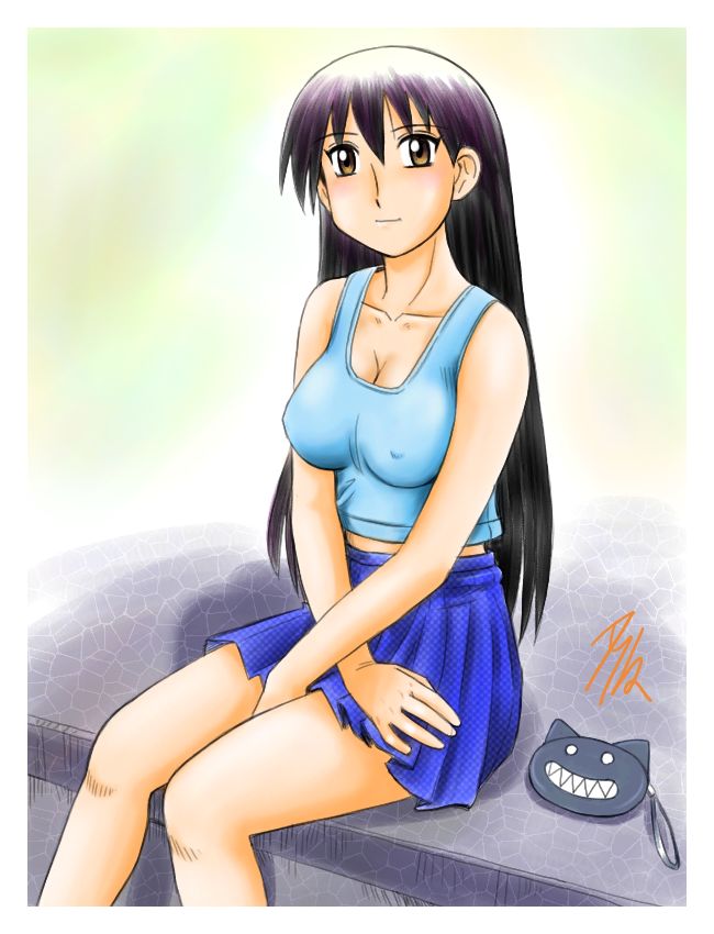 sakaki (azumanga daioh), azumanga daiou, tagme, black hair, brown eyes, long hair
