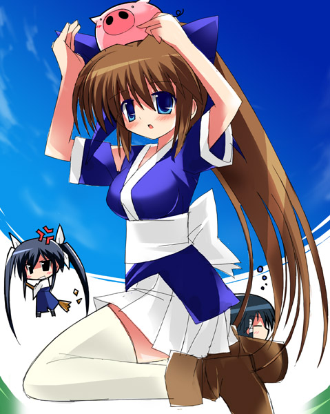nagasarete airantou, tagme, 00s, blue eyes, brown hair, thighhighs