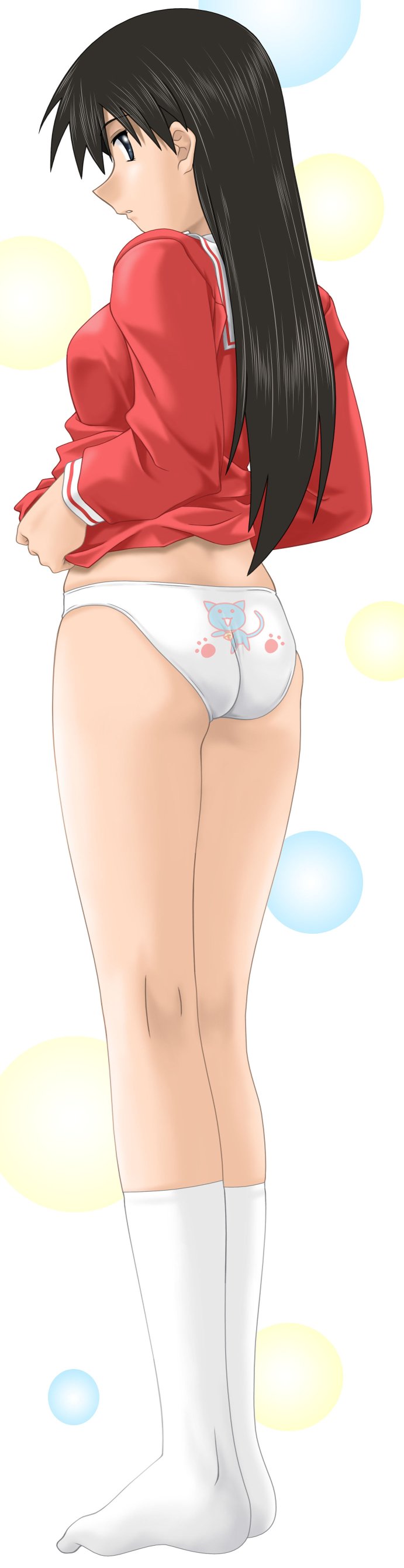 azumanga daiou, sakaki, absurdres, highres, long image, tall image, black hair, panties, school uniform, serafuku, underwear
