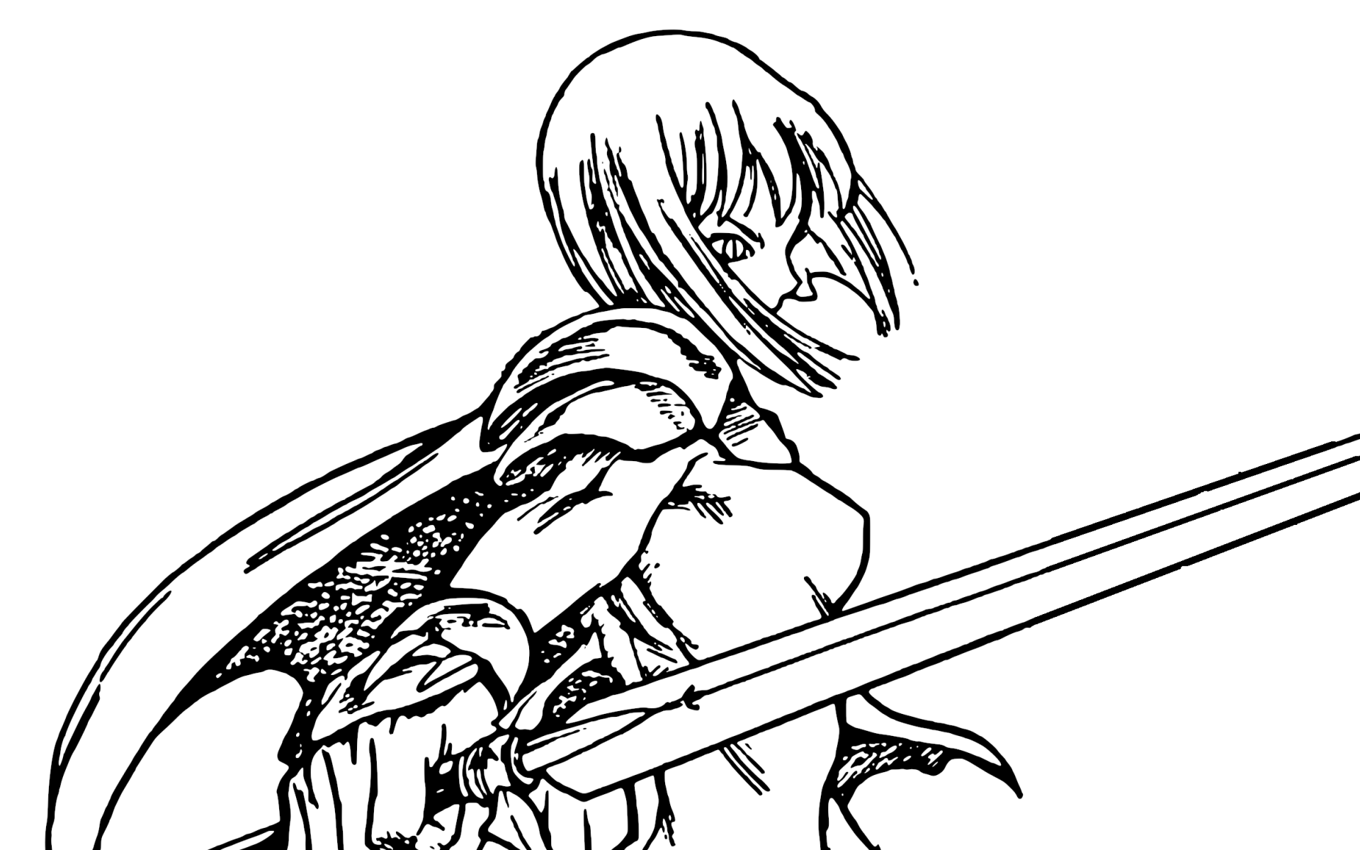 claymore (series), highres, tagme, 00s, claymore (sword), monochrome, sketch