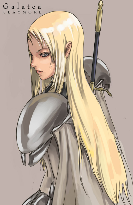 tea (nakenashi), galatea, claymore (series), 00s, 1girl, armor, claymore (sword), female focus, solo, sword, weapon