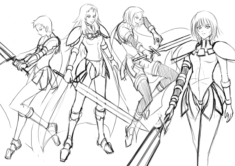 miria, claymore (series), tagme, 00s, claymore (sword), monochrome, sketch