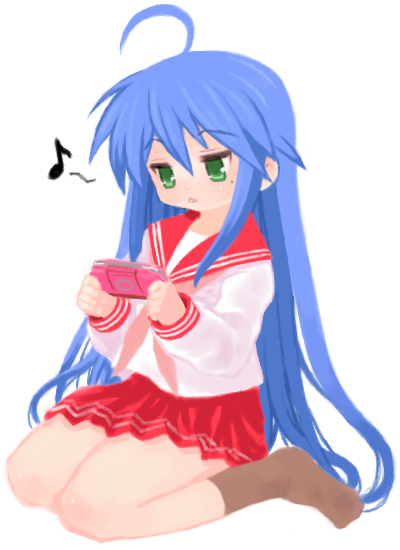 izumi konata, lucky star, 00s, blue hair, green eyes, school uniform, serafuku