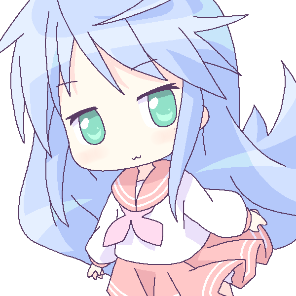 izumi konata, lucky star, 00s, blue hair, green eyes, school uniform, serafuku