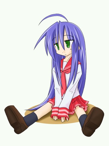 izumi konata, lucky star, lowres, 00s, blue hair, green eyes, school uniform, serafuku