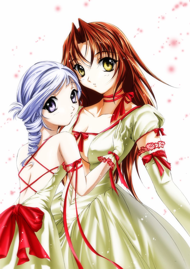 eclair (kiddy grade), lumiere (kiddy grade), kiddy grade, 00s, age difference, brown hair, child, onee-loli, panties, purple eyes, purple hair, underwear, yellow eyes, yuri