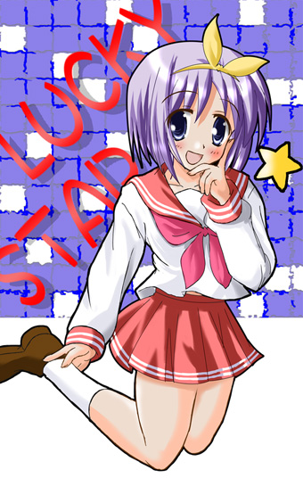 hiiragi tsukasa, lucky star, 00s, blue eyes, blue hair, school uniform, serafuku