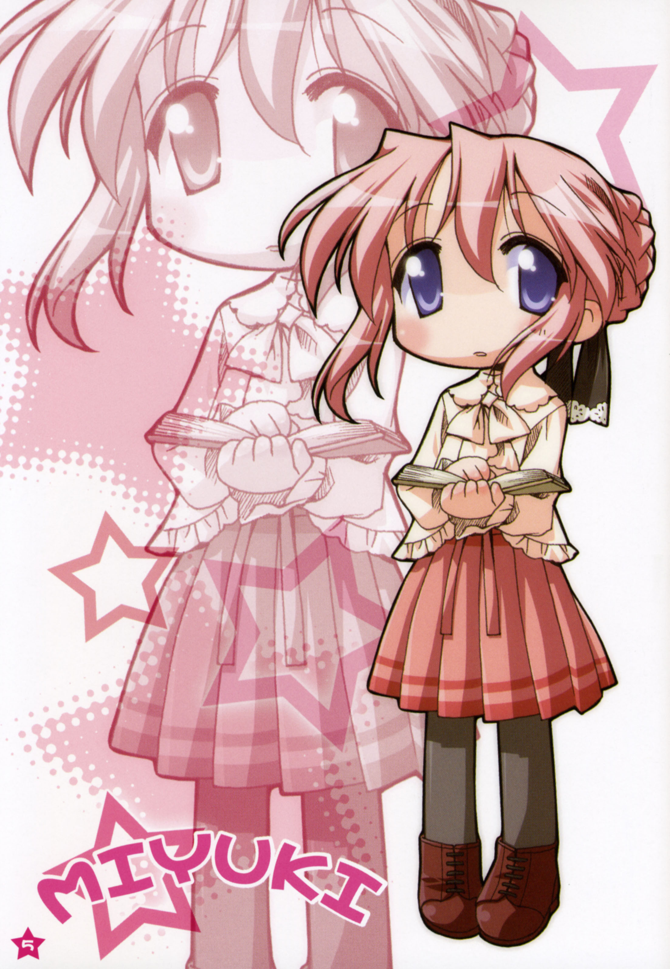 takara miyuki, lucky star, absurdres, highres, 00s, blue eyes, glasses, pink hair