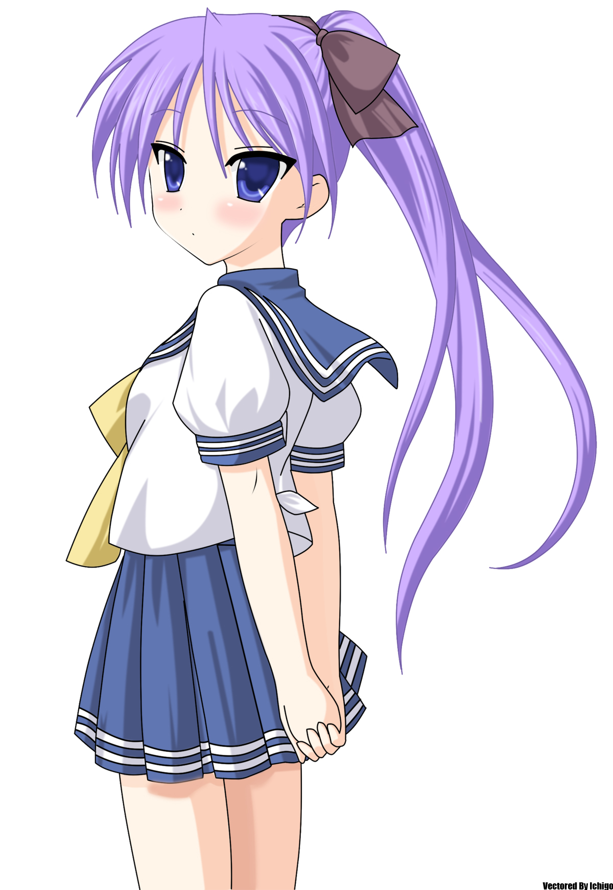 hiiragi kagami, lucky star, highres, 00s, blue eyes, long hair, ponytail, purple hair, school uniform, serafuku, skirt
