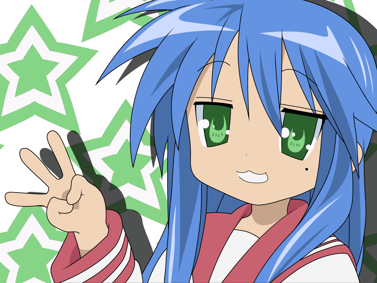 izumi konata, lucky star, highres, 00s, blue hair, green eyes, school uniform, serafuku