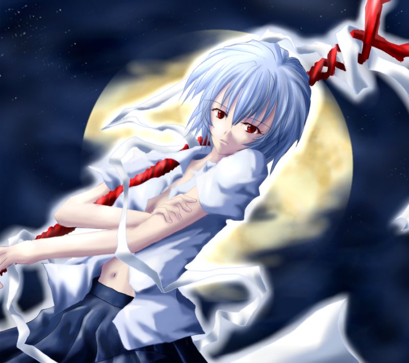 ayanami rei, gainax, neon genesis evangelion, artist request, tagme, 1girl, blue hair, female focus, red eyes, solo