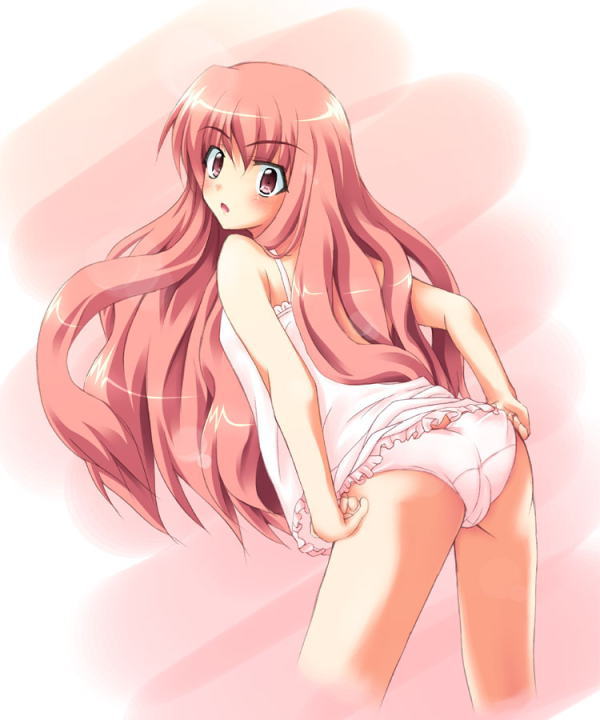 louise francoise le blanc de la valliere, zero no tsukaima, artist request, 00s, ass, blush, camisole, leaning forward, long hair, panties, pink eyes, pink hair, underwear