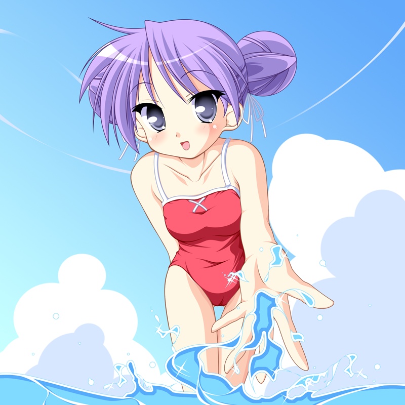 hiiragi kagami, lucky star, 00s, blue eyes, blue hair, swimsuit