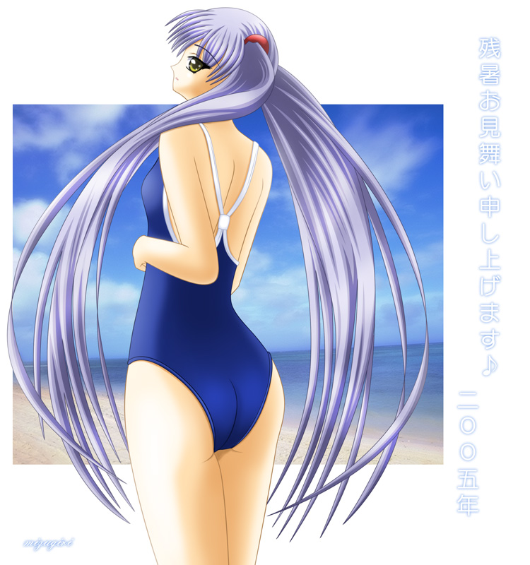 hoshino ruri, kidou senkan nadesico, tagme, blue hair, competition school swimsuit, one-piece swimsuit, school swimsuit, swimsuit, yellow eyes