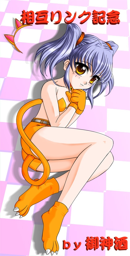 hoshino ruri, kidou senkan nadesico, animal ears, bikini, blue hair, cat ears, cat tail, swimsuit, tail, twintails, yellow eyes