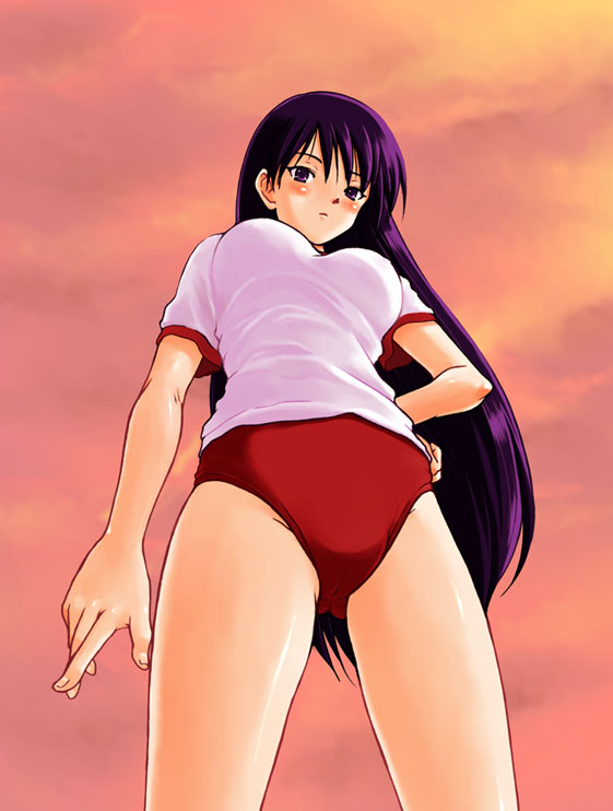 sakaki (azumanga daioh), azumanga daiou, artist request, tagme, 1girl, black hair, female focus, gym uniform, solo