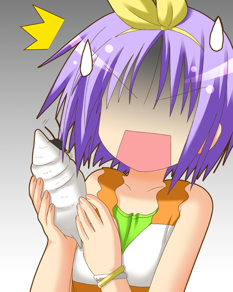 minami (colorful palette), hiiragi tsukasa, lucky star, 00s, blue hair, seashell, shell