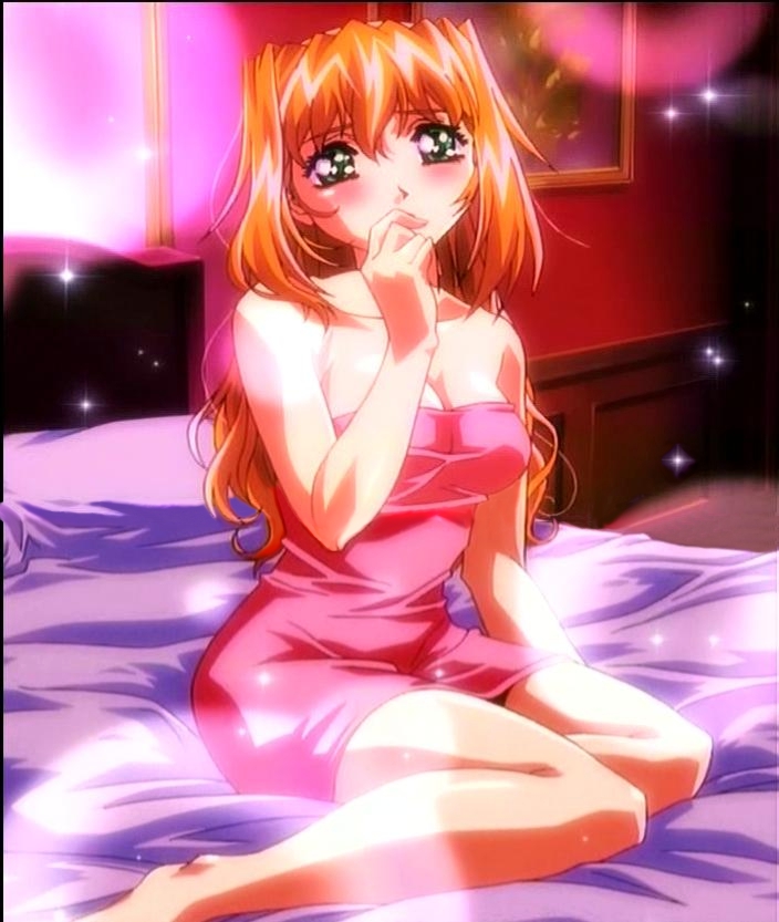 excel, excel saga, screencap, anime screenshot, lowres, 1990s (style), bed, blush, brown hair, green eyes, retro artstyle, sparkle, towel