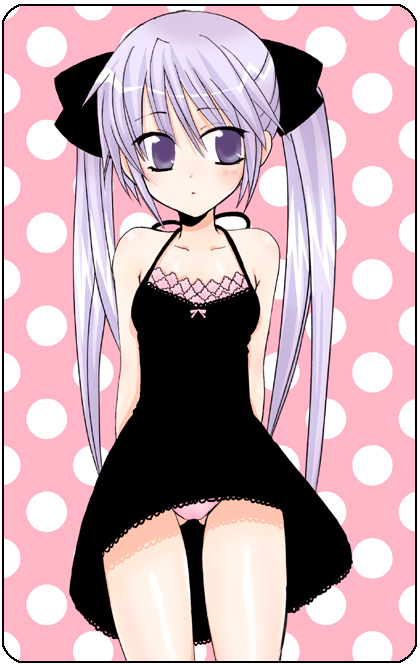 yunico, hiiragi kagami, lucky star, 00s, blue eyes, blue hair, dress, panties, pantyshot, solo, underwear