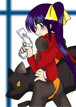 andou mahoro, mahoromatic, lowres, blue hair, green eyes, slashing