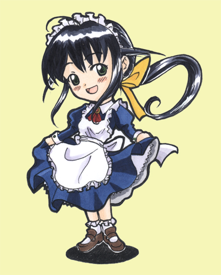 andou mahoro, mahoromatic, black hair, green eyes, maid