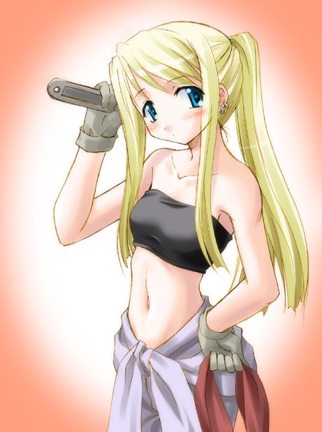 winry rockbell, fullmetal alchemist, 00s, blonde hair, blue eyes, wrench
